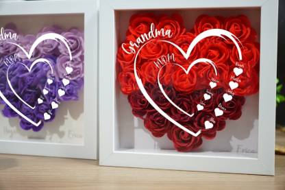 Personalized Flower Shadow Box Custom Name & Text Heart Rose Frame Decorations Mother's Day Gift for Her Gift for Nana Nanny Mimi-Creatgifts