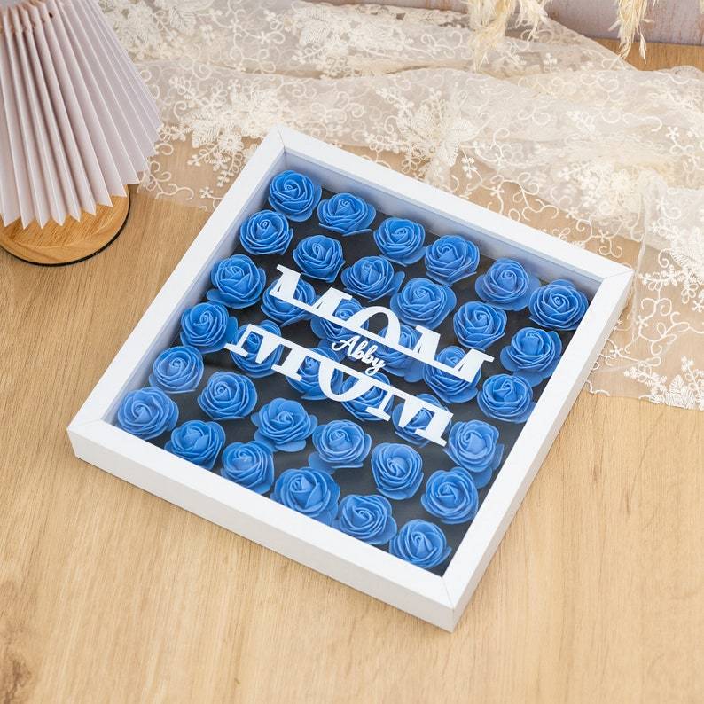 Personalized Mom Flower Shadow Box, Mother's Day Gift, Mom's Rose Frame Box, Flower Gift Box for Mom Grandma Nana, Birthday Gifts for Mom-Creatgifts