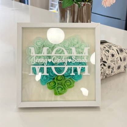 Customized Flower Shadow Box - Mother's Day Gift for Grandma, Mom, Nana, Mimi with Personalized Kids Names-Creatgifts