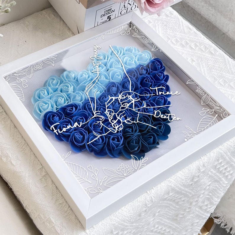 Custom Grandma & Grandkids Names Flower Shadow Box, Personalized Mom And Kids Shadow Box, Mother's Day For Mom/ Grandma, Gift From Grandkids-Creatgifts