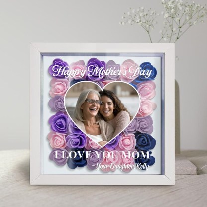 Personalized Flower Heart Shadow Box For Mom, Flower Shadow Box Mothers Day, Mothers Day Gifts For Grandma, Birthday Gift, Custom Photo Frame-Creatgifts