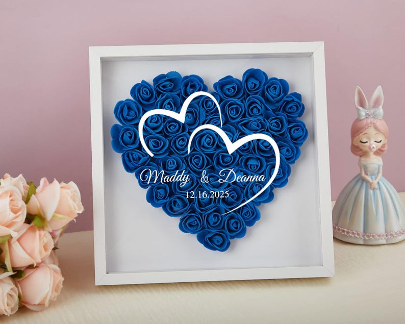 Personalized Flower Heart Shadow Box for Her,Rose Shadow Box with Name, Gradient Heart Shaped Flower Box, Anniversary, Birthday, Valentine's Day-Creatgifts