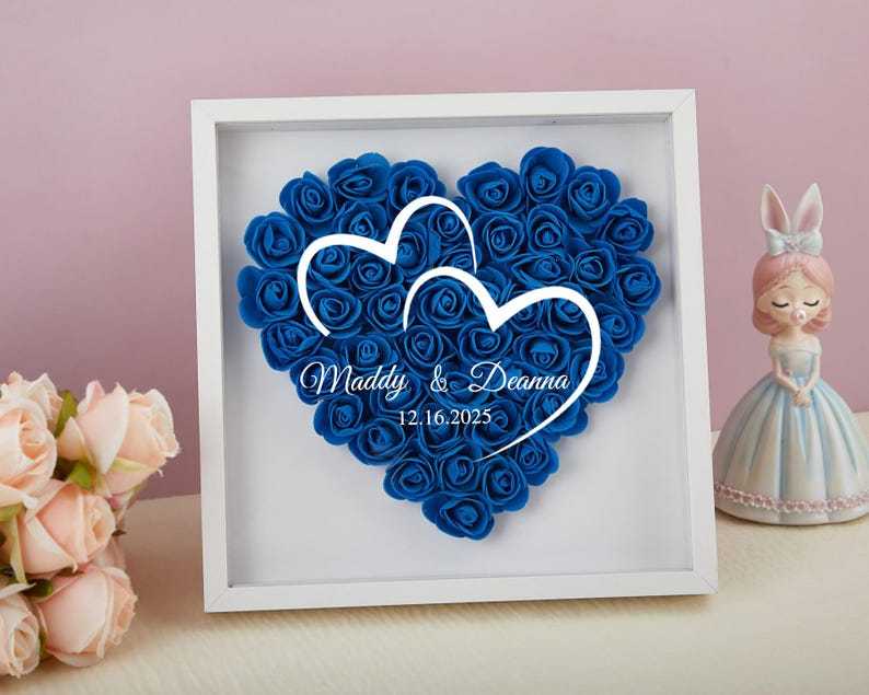 Personalized Flower Heart Shadow Box for Her,Rose Shadow Box with Name, Gradient Heart Shaped Flower Box, Anniversary, Birthday, Valentine's Day-Creatgifts