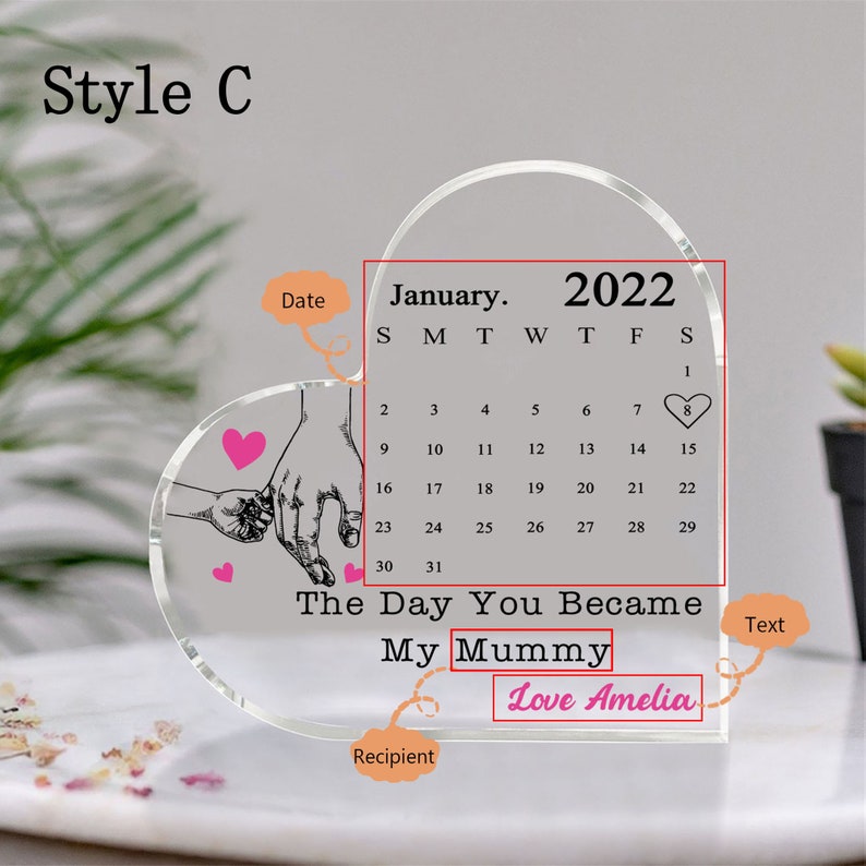 Personalised Day You Became My Mummy Date Acrylic Keepsake Block, Gift from Kids, Mother Birthday Gift, New Baby Gift for Mom-Creatgifts
