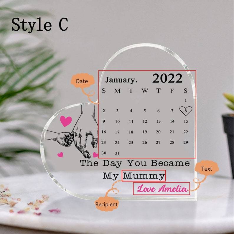 Personalised Day You Became My Mummy Date Acrylic Keepsake Block, Gift from Kids, Mother Birthday Gift, New Baby Gift for Mom-Creatgifts