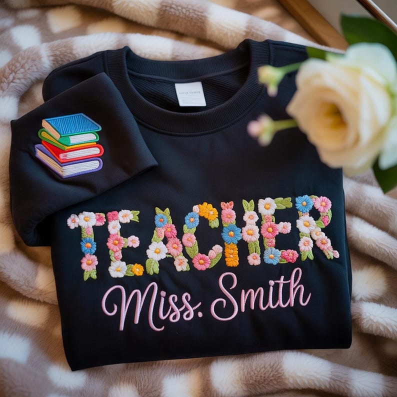 Embroidered Custom Floral Teacher Sweatshirt