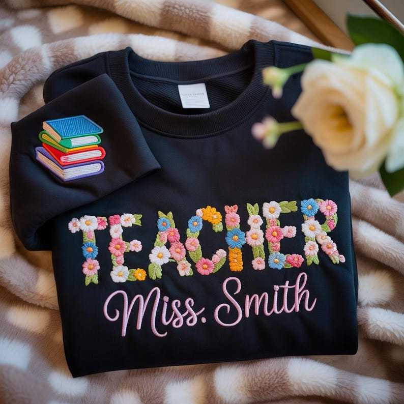 Embroidered Custom Floral Teacher Sweatshirt