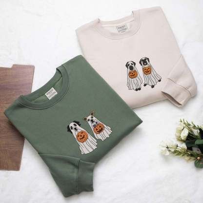 Custom Dog Embroidered Sweatshirt Halloween Ghost Dog Hoodie 👻