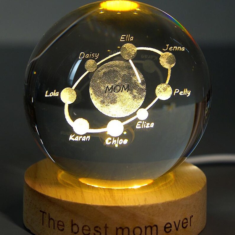 Custom Moon Phase Crystal Ball Lamp With Name Engraved, Mother's Day Night Lamp