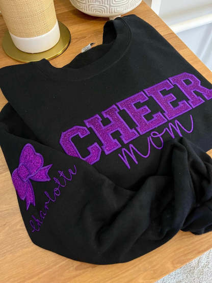 Personalized Embroidered Cheer Mom Glitter Sweatshirt-Creatgifts