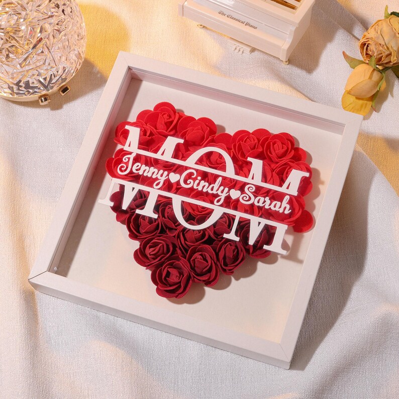 Personalized flower shadow box,custom roses shadowbox with names ,name shadowbox,mom flower gift,gift for mom and grandma nana-Creatgifts