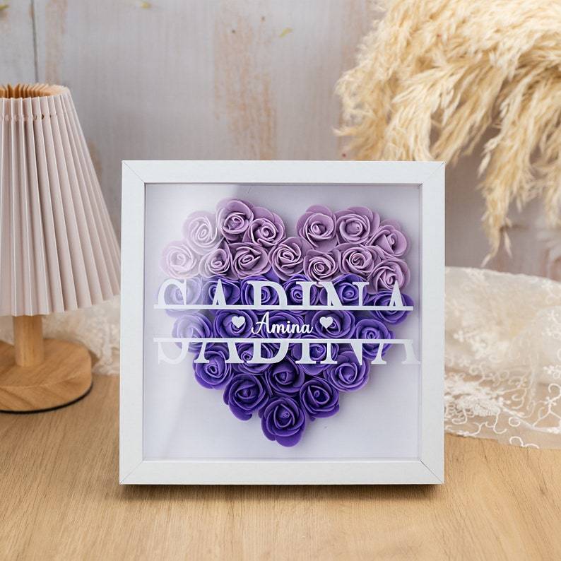 Personalized Mom Flower Shadow Box, Mother's Day Gift, Mom's Rose Frame Box, Flower Gift Box for Mom Grandma Nana, Birthday Gifts for Mom-Creatgifts
