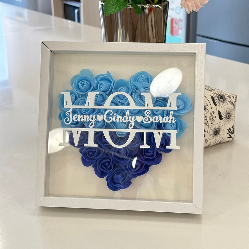 Customized Flower Shadow Box - Mother's Day Gift for Grandma, Mom, Nana, Mimi with Personalized Kids Names-Creatgifts