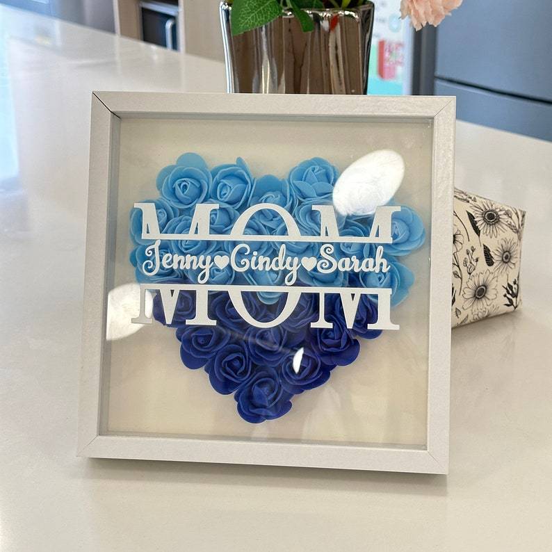 Customized Flower Shadow Box - Mother's Day Gift for Grandma, Mom, Nana, Mimi with Personalized Kids Names-Creatgifts