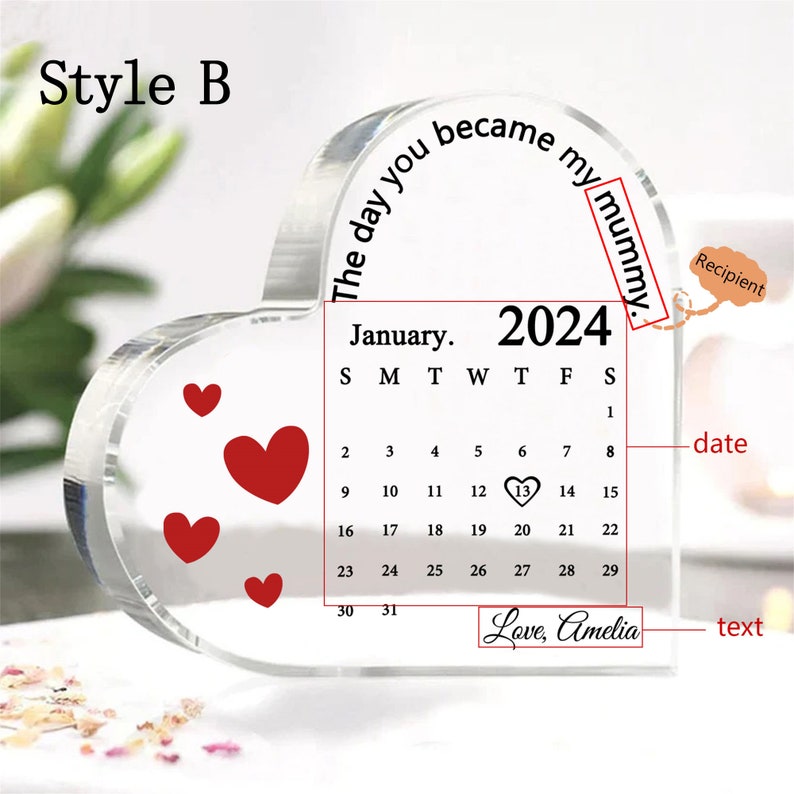 Personalised Day You Became My Mummy Date Acrylic Keepsake Block, Gift from Kids, Mother Birthday Gift, New Baby Gift for Mom-Creatgifts
