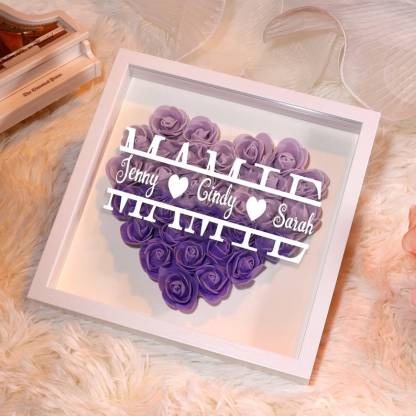 Personalized Flower Shadow Box Custom Name & Text Heart Rose Frame Decorations Mother's Day Gift for Her-Creatgifts