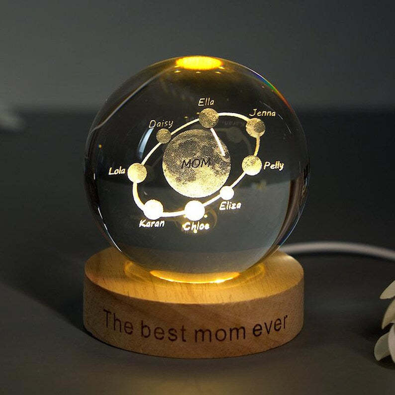 Custom Moon Phase Crystal Ball Lamp With Name Engraved, Mother's Day Night Lamp