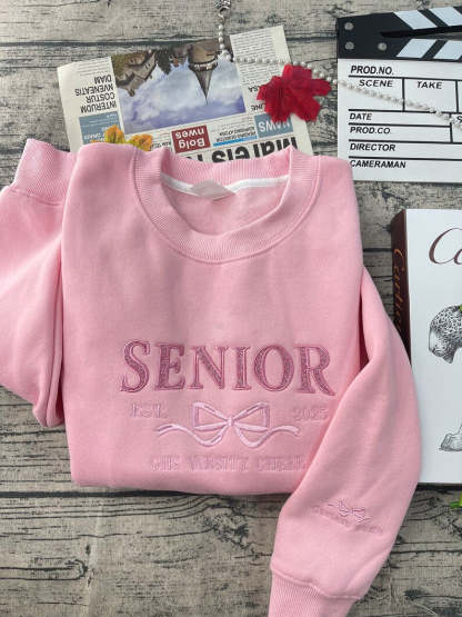 Custom Senior Coquette Bow Embroidered Glitter Sweatshirt