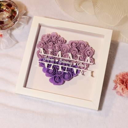 Personalized Flower Heart Shadow Box for Mom,Roses Shadowbox with Names,Custom Frame Gift for Mother's Day,Gift for Mom and Grandma Nana-Creatgifts