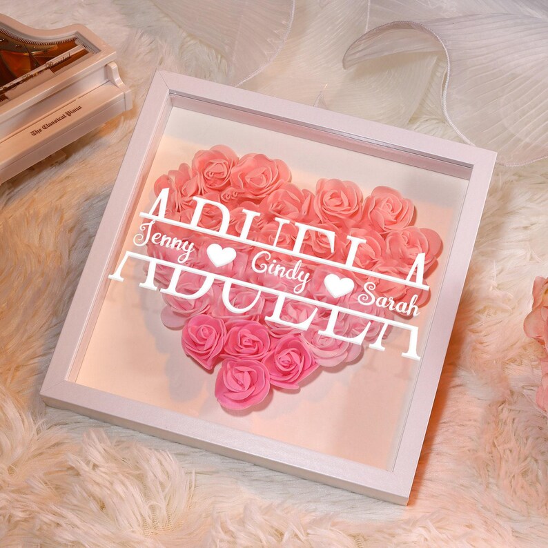 Personalized flower shadow box,custom roses shadowbox with names ,name shadowbox,mom flower gift,gift for mom and grandma nana-Creatgifts