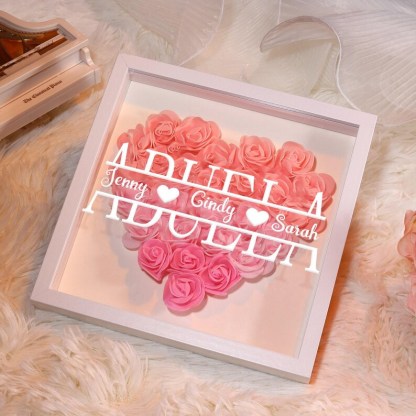 Personalized flower shadow box,custom roses shadowbox with names ,name shadowbox,mom flower gift,gift for mom and grandma nana-Creatgifts