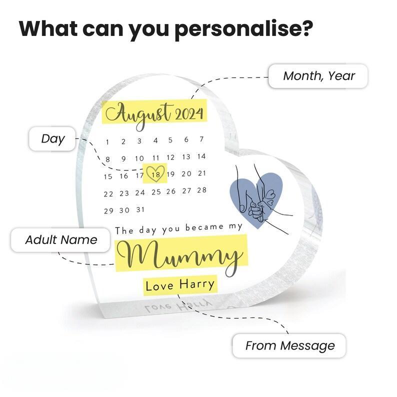 Personalised Day You Became My Mommy Date Acrylic Heart Shape, Mother's Day, Birthday, New Mom Gift-Creatgifts