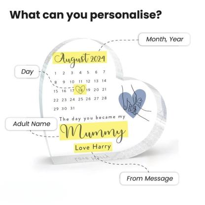 Personalised Day You Became My Mommy Date Acrylic Heart Shape, Mother's Day, Birthday, New Mom Gift-Creatgifts