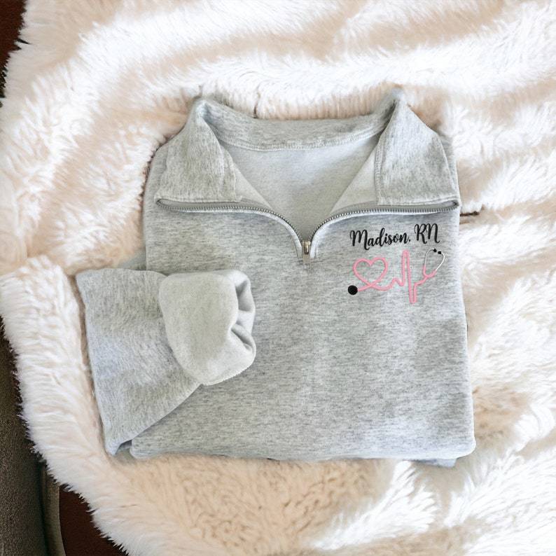 Custom Embroidery Monogram Nurse Quarter Zip Sweatshirt