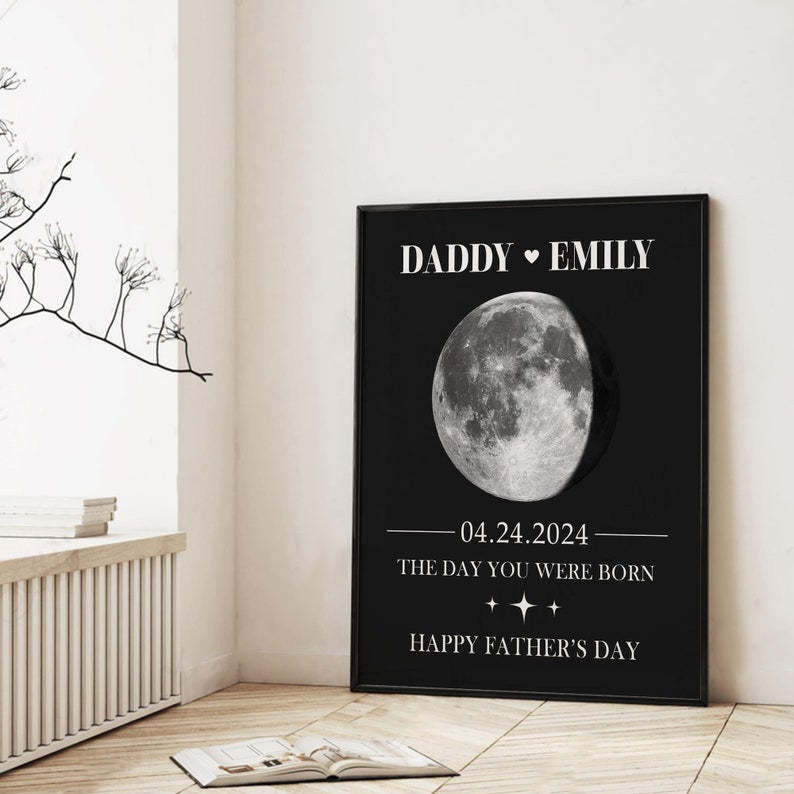 Custom Moon Phase by Date Wall Art Gift for New Dad