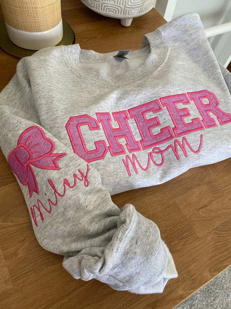 Personalized Embroidered Cheer Mom Glitter Sweatshirt-Creatgifts