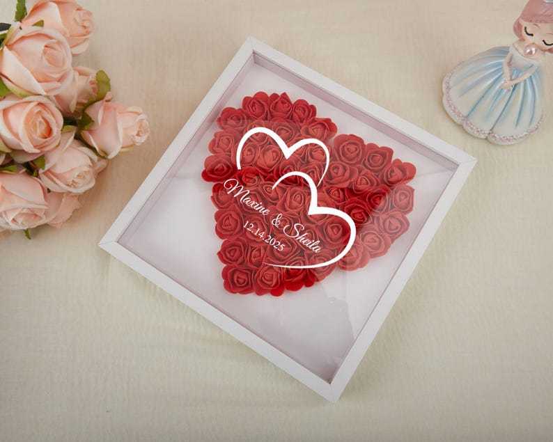 Personalized Flower Heart Shadow Box for Her,Rose Shadow Box with Name, Gradient Heart Shaped Flower Box, Anniversary, Birthday, Valentine's Day-Creatgifts