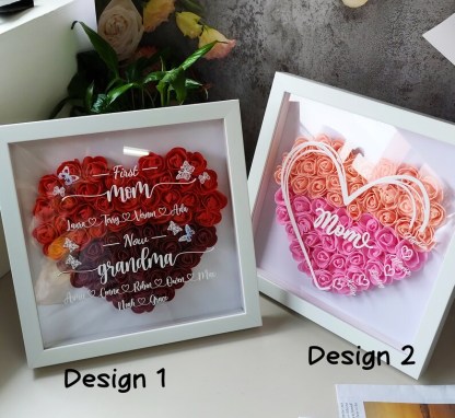 First Mom Now Grandma Flower Shadow Box, Personalized Name Sign, Mother's Day Gift, Heart Shadow Box, Mom's Gift, Grandma's Gift-Creatgifts
