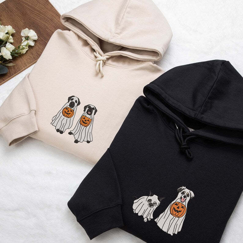 Custom Dog Embroidered Sweatshirt Halloween Ghost Dog Hoodie 👻