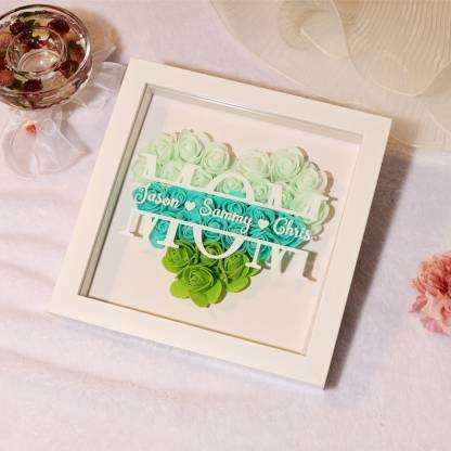 Personalized Flower Heart Shadow Box for Mom,Roses Shadowbox with Names,Custom Frame Gift for Mother's Day,Gift for Mom and Grandma Nana-Creatgifts