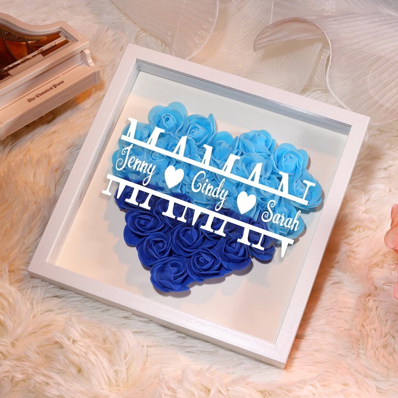 Personalized Flower Shadow Box Custom Name & Text Heart Rose Frame Decorations Mother's Day Gift for Her-Creatgifts
