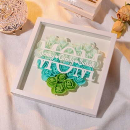 Personalized flower shadow box,custom roses shadowbox with names ,name shadowbox,mom flower gift,gift for mom and grandma nana-Creatgifts