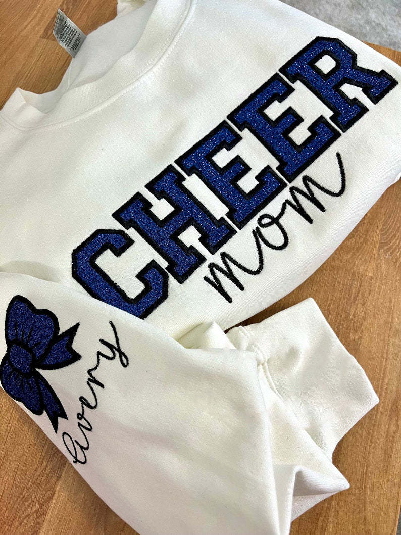 Personalized Embroidered Cheer Mom Glitter Sweatshirt-Creatgifts