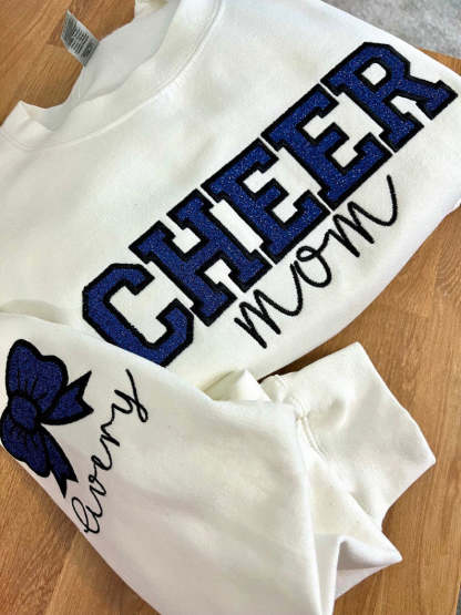 Personalized Embroidered Cheer Mom Glitter Sweatshirt-Creatgifts