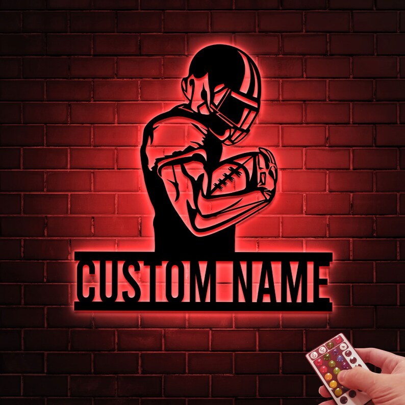 Custom American Football Metal Sign with LED Light