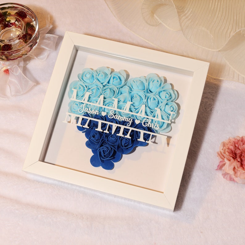 Personalized Flower Heart Shadow Box for Mom,Roses Shadowbox with Names,Custom Frame Gift for Mother's Day,Gift for Mom and Grandma Nana-Creatgifts