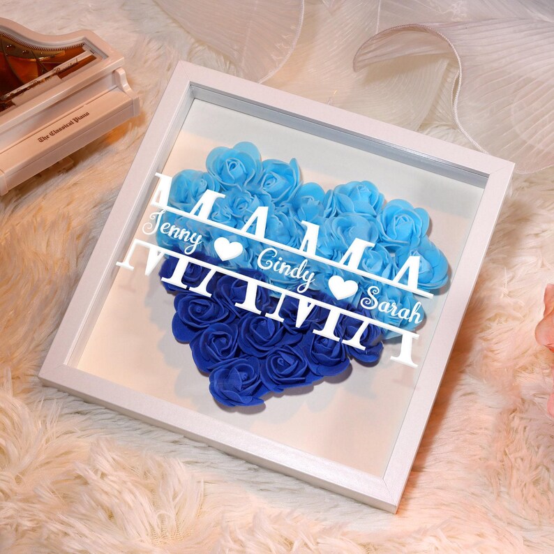 Personalized flower shadow box,custom roses shadowbox with names ,name shadowbox,mom flower gift,gift for mom and grandma nana-Creatgifts