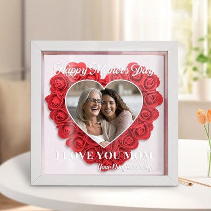 Personalized Flower Heart Shadow Box For Mom, Flower Shadow Box Mothers Day, Mothers Day Gifts For Grandma, Birthday Gift, Custom Photo Frame-Creatgifts