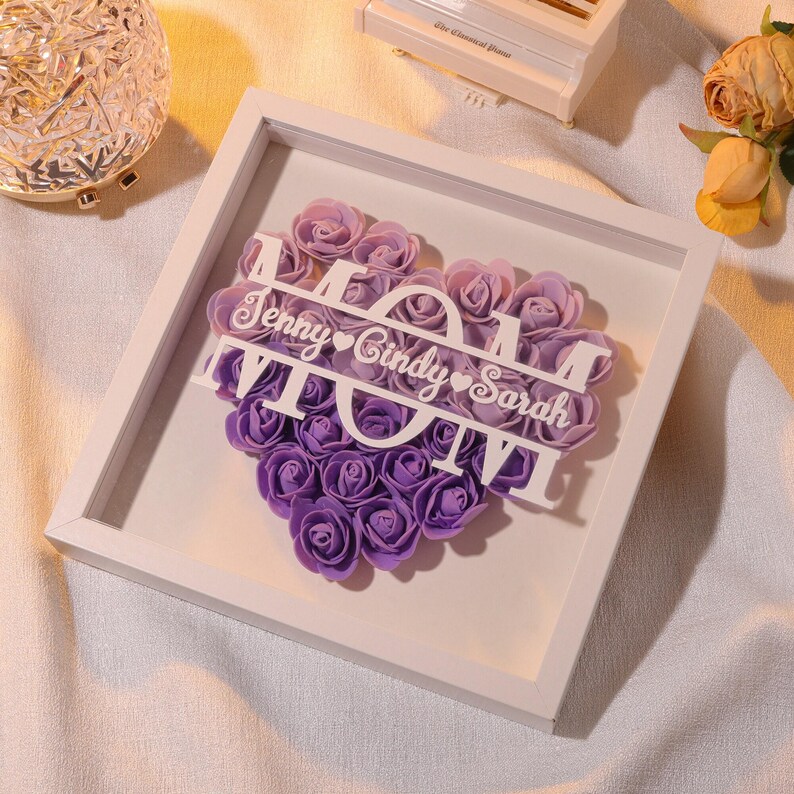 Personalized flower shadow box,custom roses shadowbox with names ,name shadowbox,mom flower gift,gift for mom and grandma nana-Creatgifts