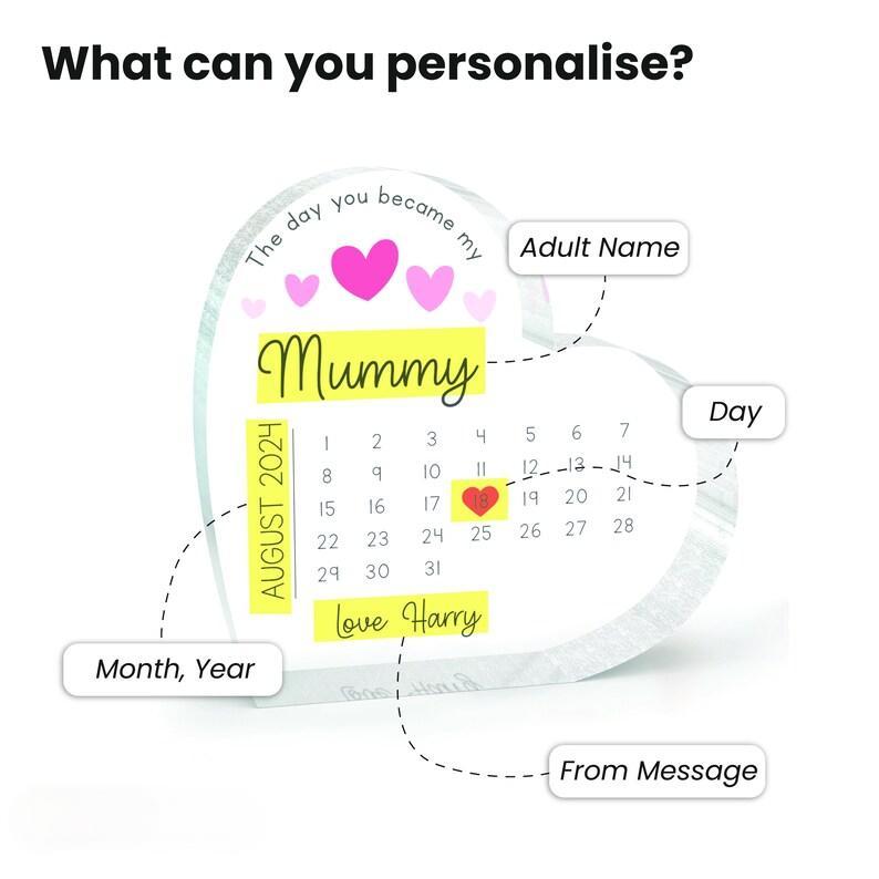 Personalised Day You Became My Mommy Date Acrylic Heart Shape, Mother's Day, Birthday, New Mom Gift-Creatgifts