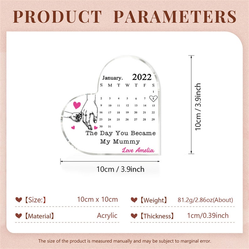 Personalised Day You Became My Mummy Date Acrylic Keepsake Block, Gift from Kids, Mother Birthday Gift, New Baby Gift for Mom-Creatgifts