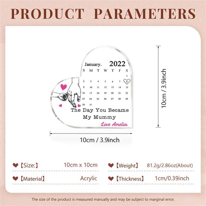 Personalised Day You Became My Mummy Date Acrylic Keepsake Block, Gift from Kids, Mother Birthday Gift, New Baby Gift for Mom-Creatgifts