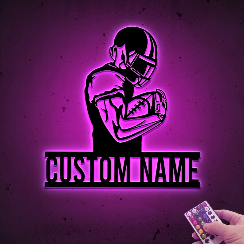 Custom American Football Metal Sign with LED Light