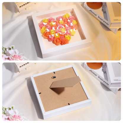 Personalized Flower Heart Shadow Box for Mom,Roses Shadowbox with Names,Custom Frame Gift for Mother's Day,Gift for Mom and Grandma Nana-Creatgifts