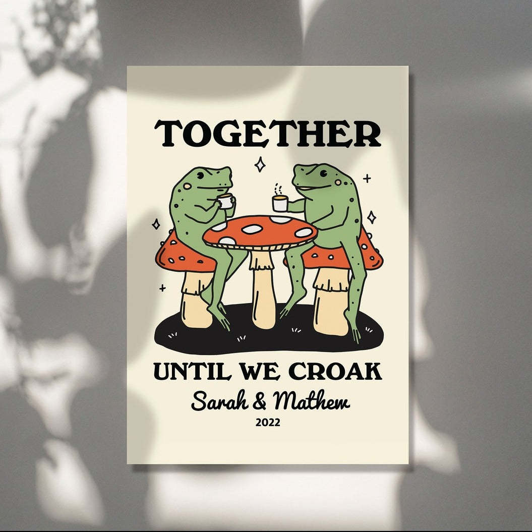 50%OFF⭐️Personalized Frog Couple Print, Custom Frog Illustration Frame,Valentines Gift