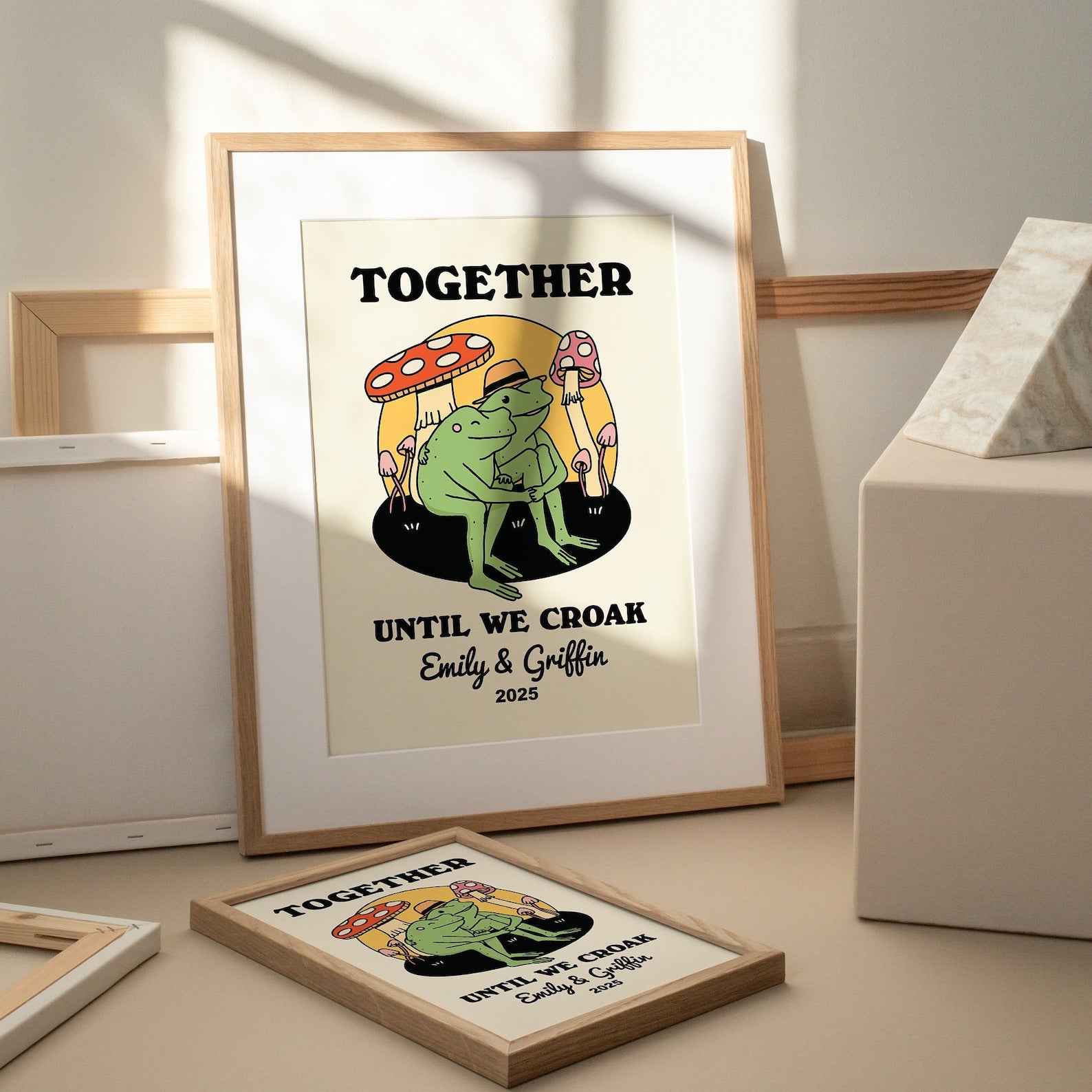 50%OFF⭐️Personalized Frog Couple Print, Custom Frog Illustration Frame Art